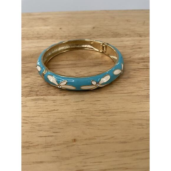 Vintage Style Blue Turquoise Aqua and Gold Rhinestone Bangle Fashion Jewelry - Picture 5 of 12